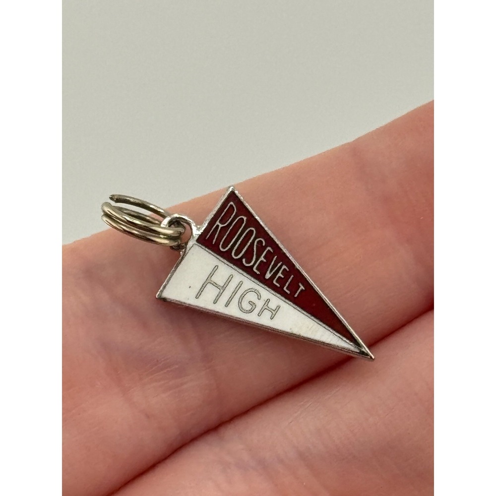 Vintage Sterling Silver Roosevelt High School Enamel Pennant Flag Charm